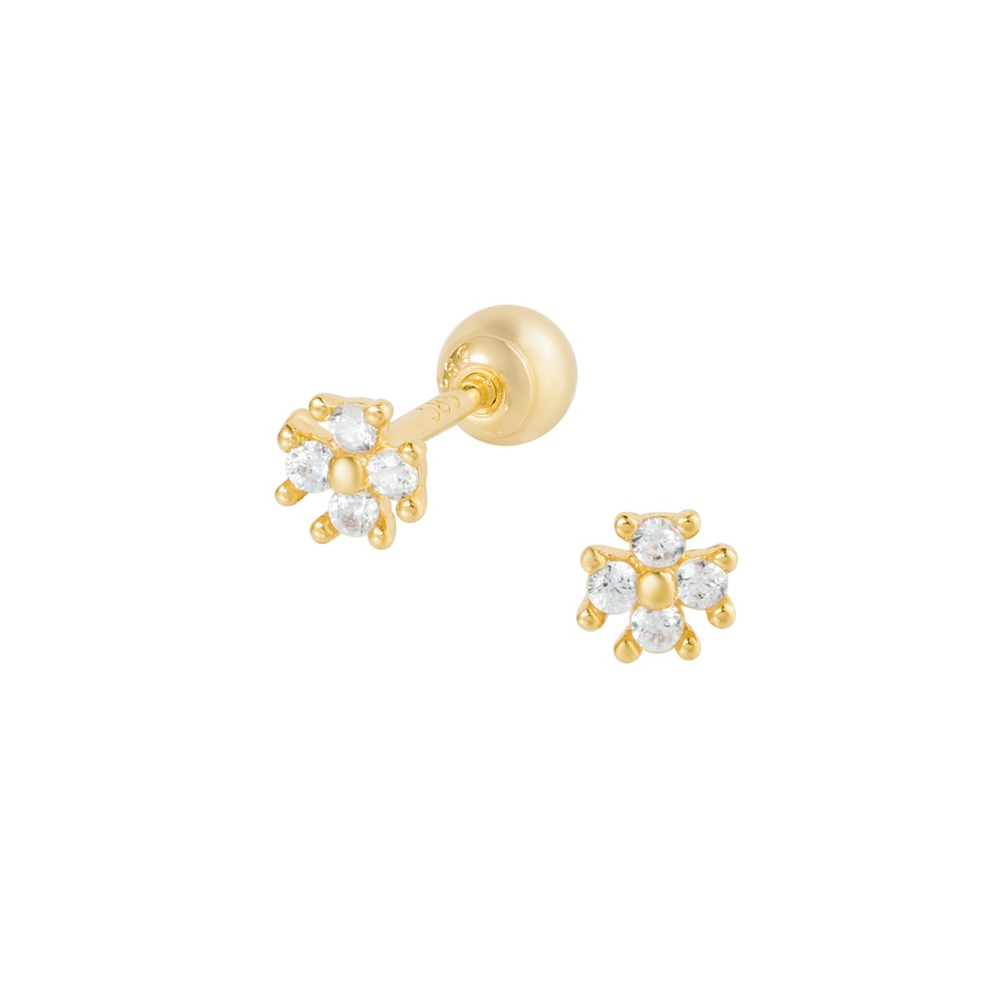 14K SOLID GOLD FOUR CLEAF CLOVER PIERCING