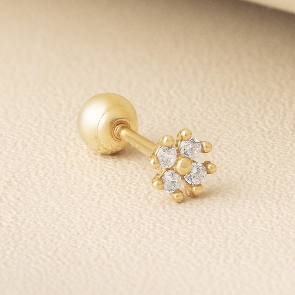 14K SOLID GOLD FOUR CLEAF CLOVER PIERCING