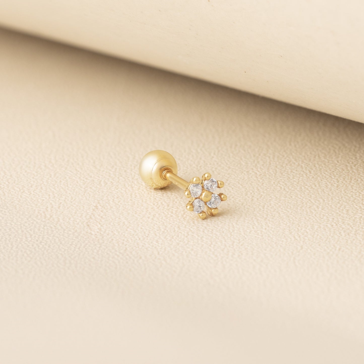 14K SOLID GOLD FOUR CLEAF CLOVER PIERCING