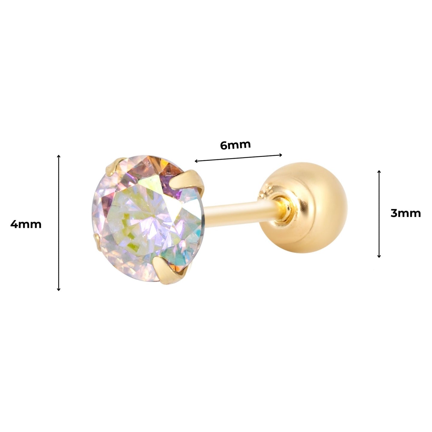 14K SOLID GOLD WHITE AURORA CUBIC PIERCING