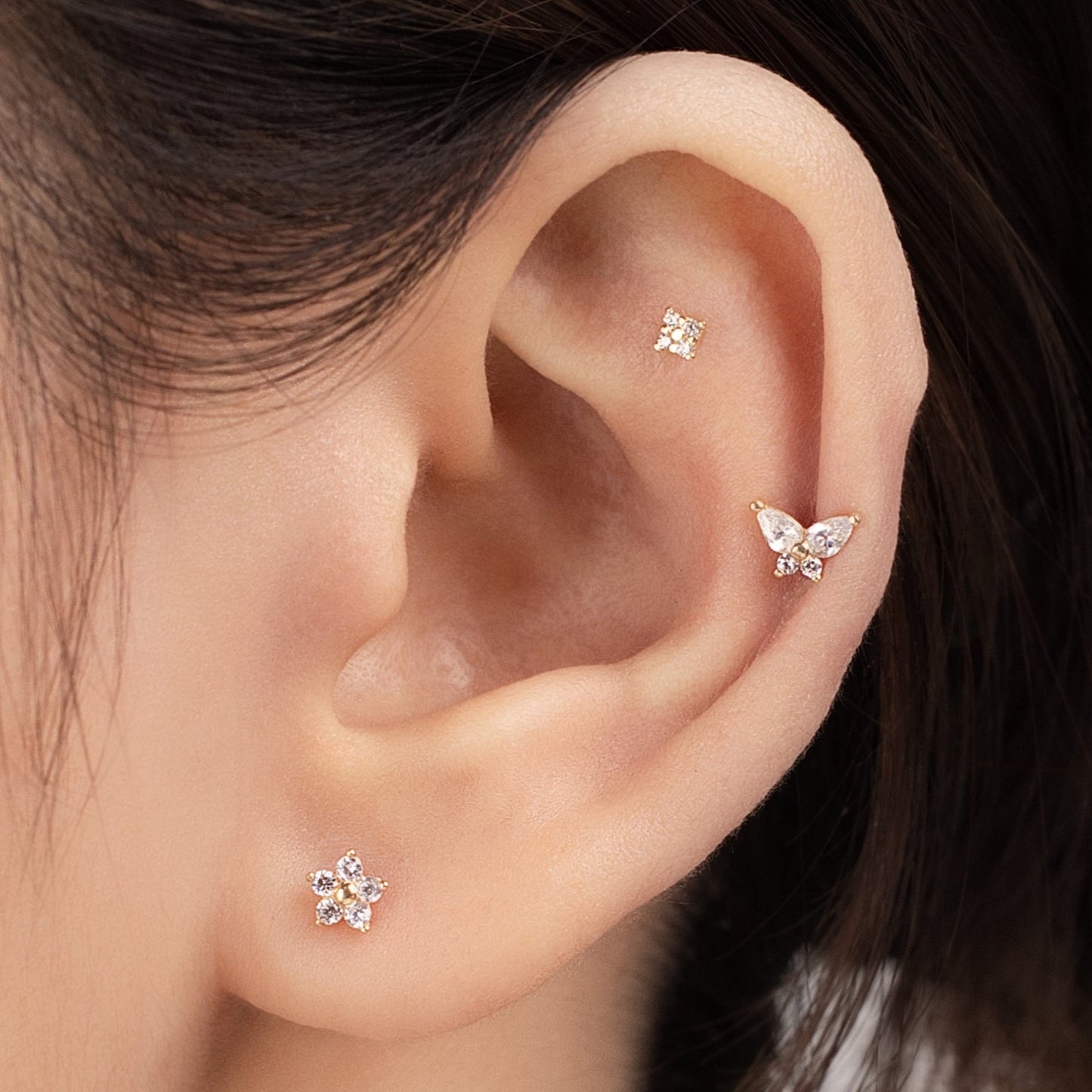 14K SOLID GOLD FORGET-ME-NOT FLOWER PIERCING