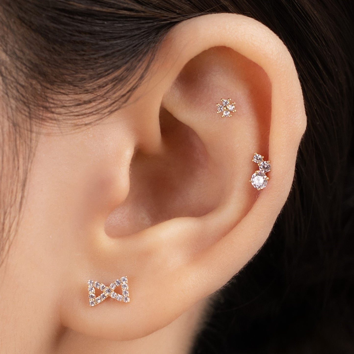14K SOLID GOLD FOUR CLEAF CLOVER PIERCING