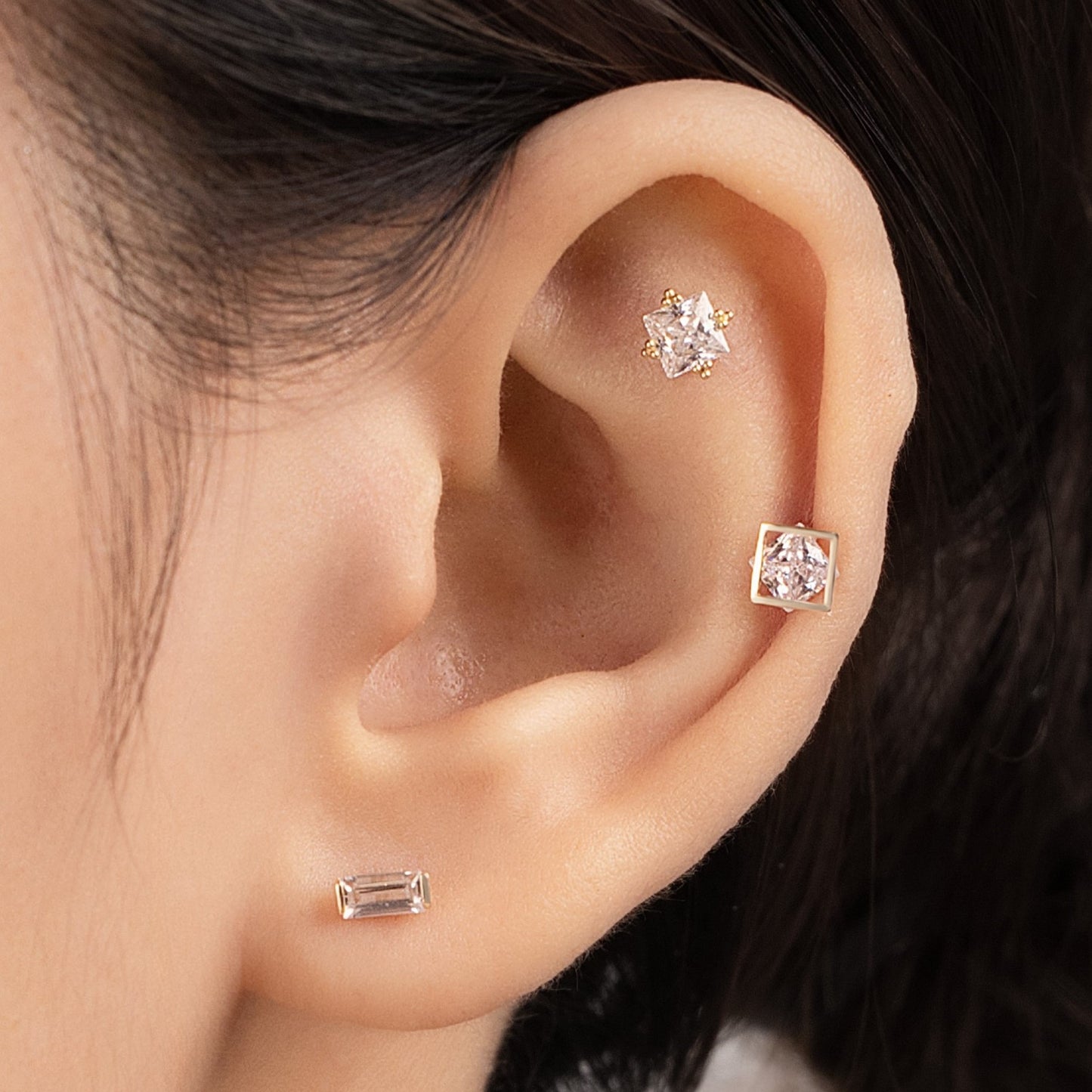 14K SOLID GOLD RECTANGLE PIERCING