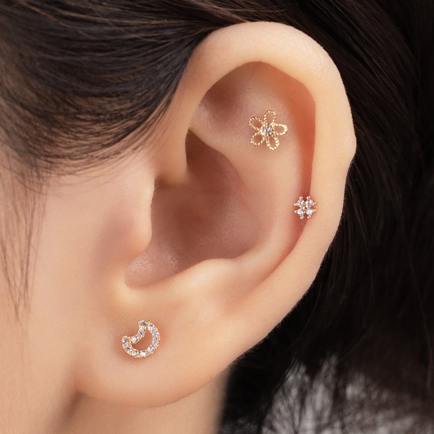 14K SOLID GOLD FOUR CLEAF CLOVER PIERCING