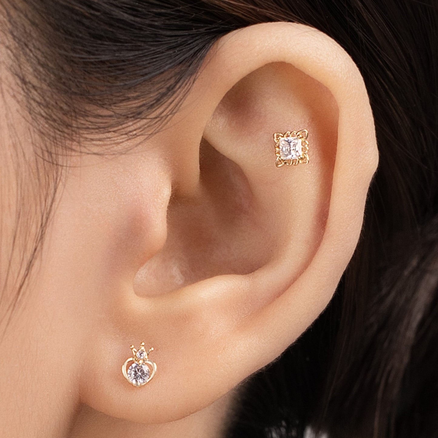 14K SOLID GOLD CRYTAL PIERCING
