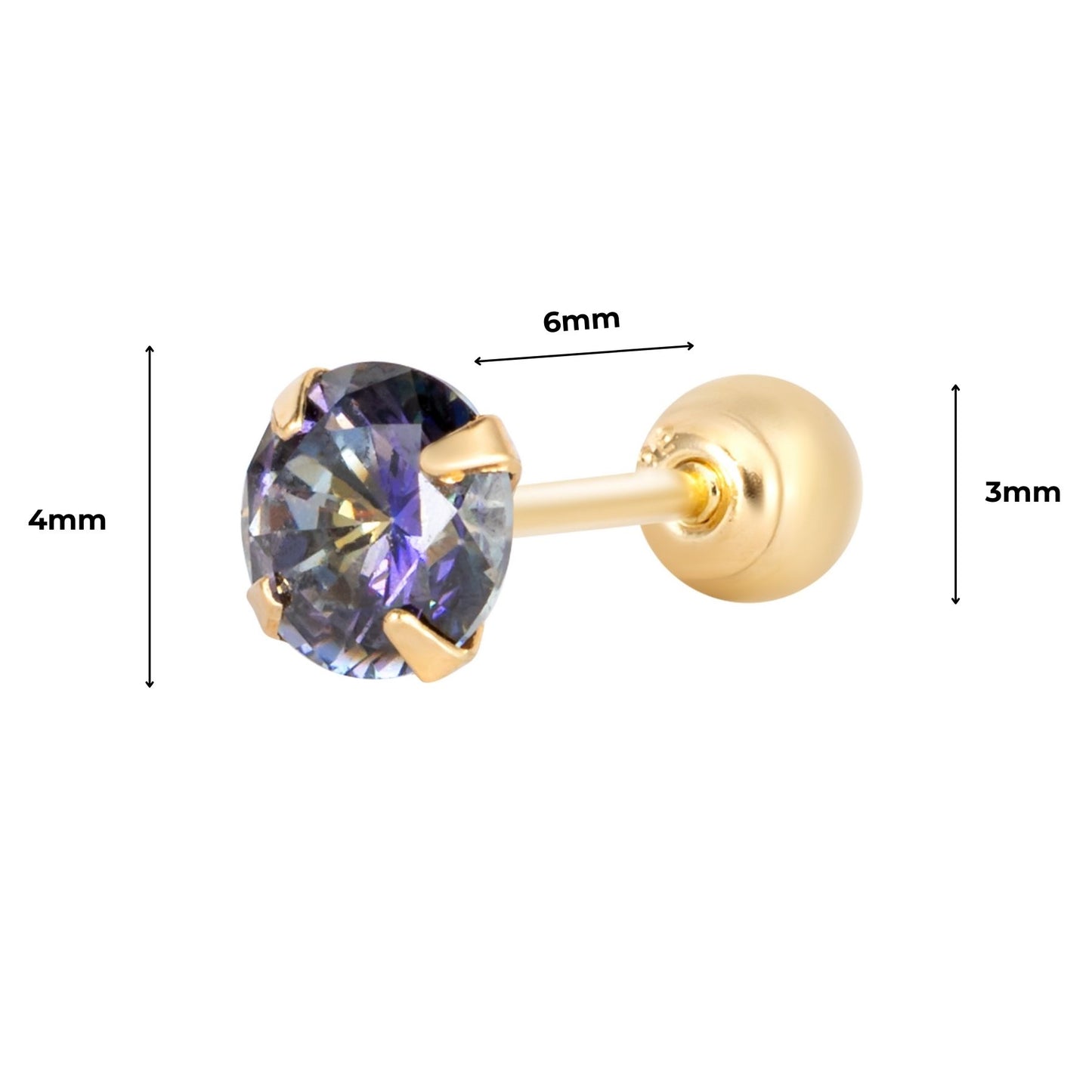 14K SOLID GOLD TANZANITE AURORA CUBIC PIERCING